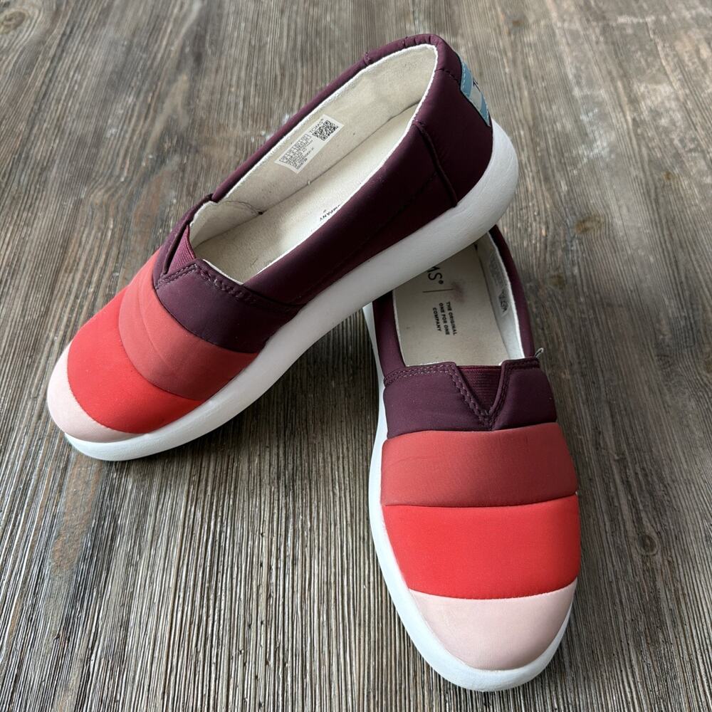 Toms Women's Alpargata Mallow Puff 8 Burgundy Red Pink Slip On Sandals Shoes